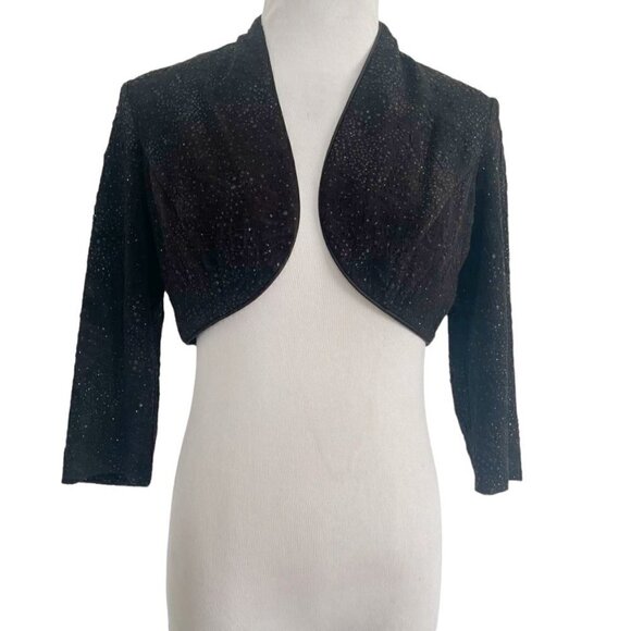 Alex Evenings Size 6 Petite Top Blouse Shrug Black Open Front Cardigan - Picture 1 of 6